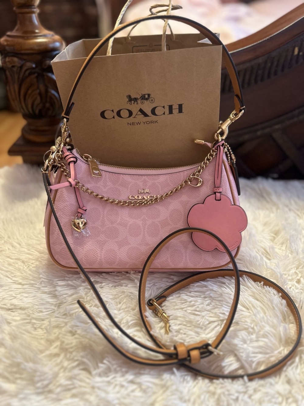 SOLD!!! Coach Teri Shoulder Bag in powder Pink with Charms - Picture 6 of 11